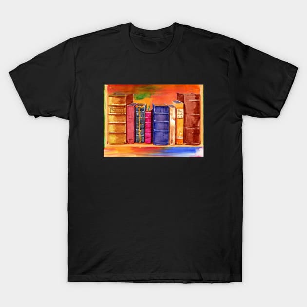 Old Books Watercolor T-Shirt by MMcBuck